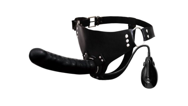 Black large strap-on with expansion function - 15 cm.