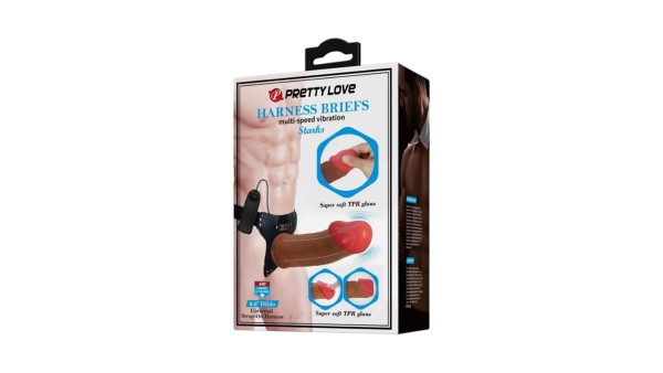 PRETTY LOVE - HARNESS BRIEFS STARKS MULTI-SPEED VIBRATION DILDO 17,5 CM LIGHT BROWN