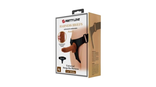 Pretty Love Michael universal harness briefs set with brown dildo