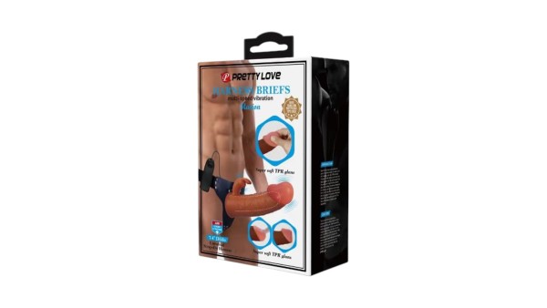 PRETTY LOVE - MARION HARNESS UNIVERSAL BRIEFS WITH VIBRATION DILDO 19 CM BROWN