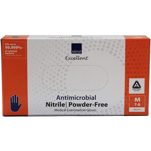 Abena Antimicrobial Nitrile Blue Gloves Size Medium X100Pcs