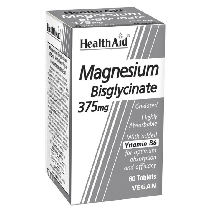 Health Aid Magnesium Bisglycinate 375Mg with Vitamin B6 60 Tablets