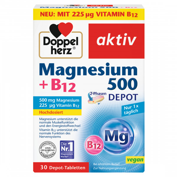 Doppel Herz Aktiv Magnesium 500 + B12, Tablets, 30