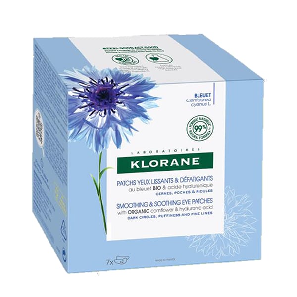 Klorane Smoothing & Soothing Eye Patches with Organic Cornflower & Hyaluronic Acid Anti-Fatigue Smoothing & Repairing Eye Patches for the Eye Area, 7x2pcs