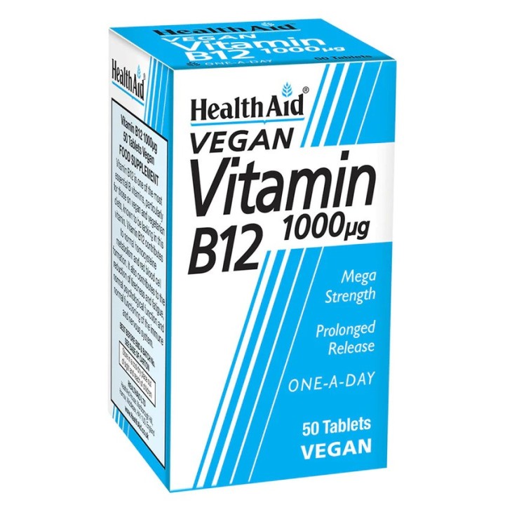 Health Aid Vitamin B12 (Cyanocobalamin) 1000Mg For  Vegan Supplement Supports Immune, Heart & Nervous System 50 Tablets