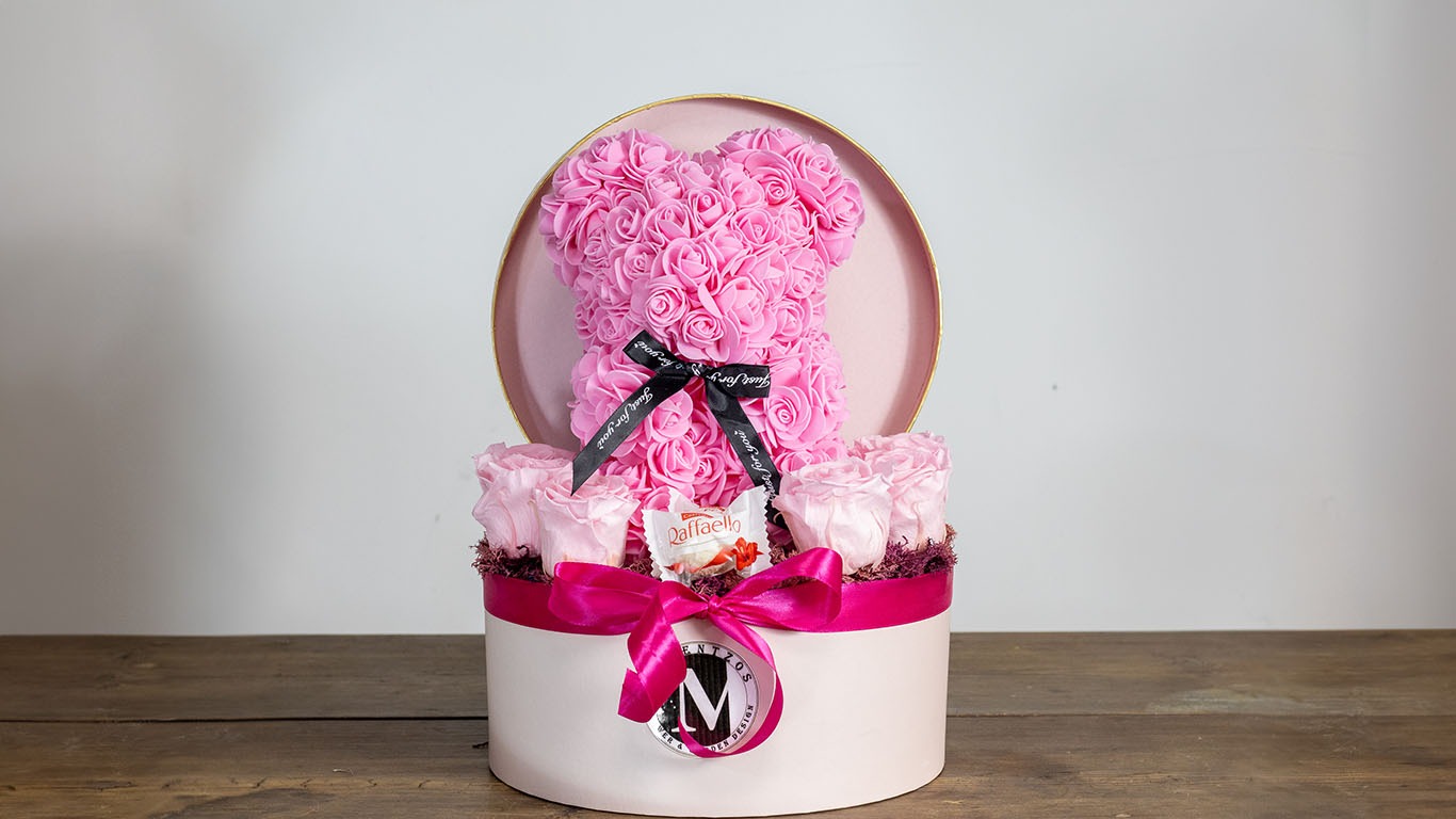 Box , Teddy Bear, Roses, Cart No1060