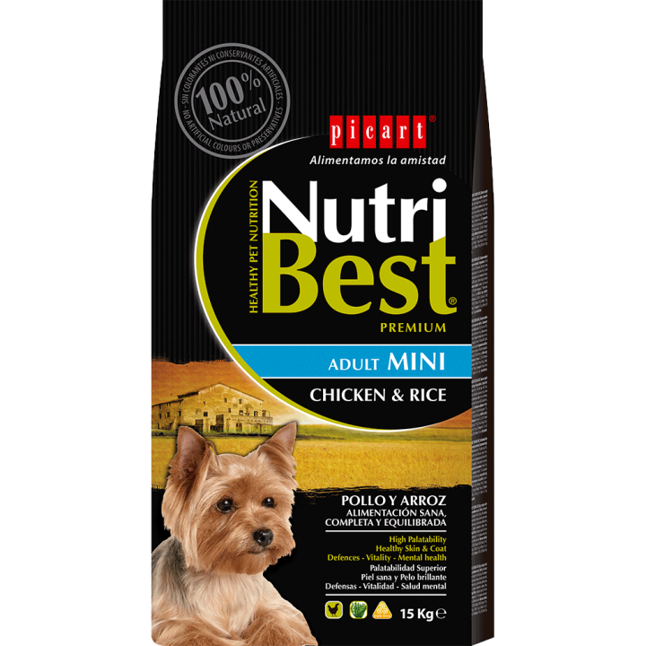 Picart Premium Nutribest Adult Dog's Dry Food Mini Chicken & Rice 3Kg