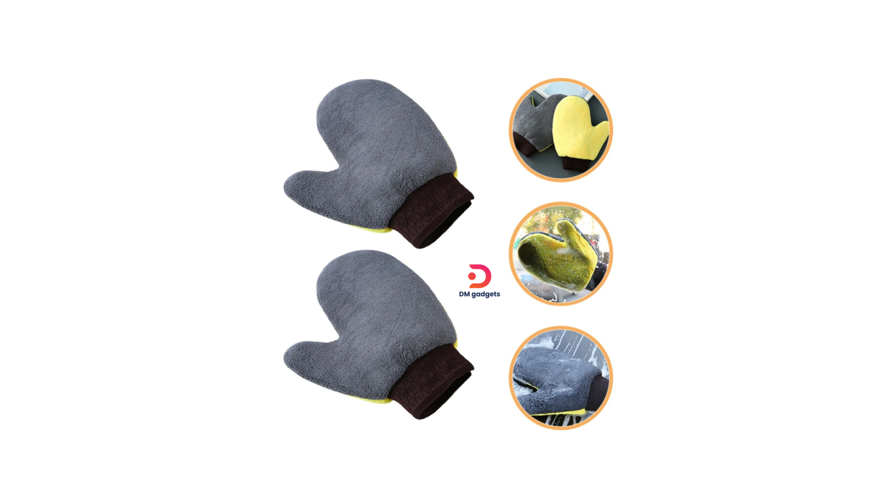 635N4#Carfans® CF13103 Car Wash Gloves Detailing Microfiber Grey-Yellow