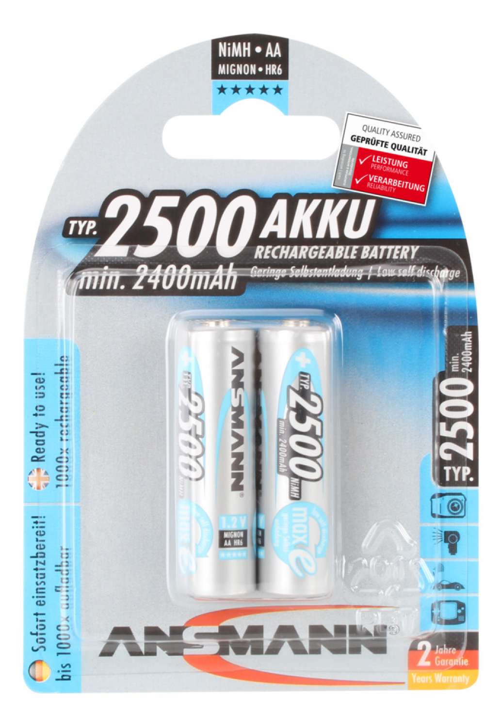 ANSMANN Mignon - AA size - Pack of 2,NiMH Rechargeable Batteries