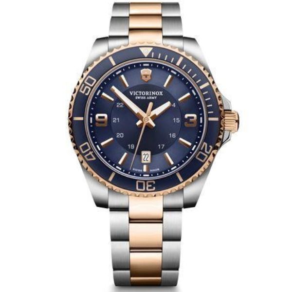 Maverick Large 2-Tone, 43, Silver Stainless Steel Case, Blue Bezel, Blue Dial, Silver/Rose-Gold Two Tone Bracelet (241950)