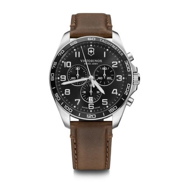 Fieldforce Classic Chronograph, 42, Black Bezel, Black Dial, Brown Leather Strap (241928)