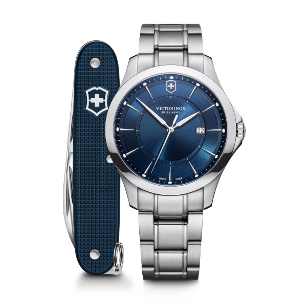 Alliance, O40, Blue Dial, Silver Stainless Steel Bracelet, With Sak, Set (241910.1)