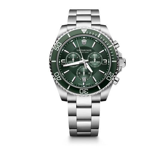 Maverick Chronograph, 43, Silver Stainless Steel Case, Green Bezel, Green Dial, Silver Stainless Steel Bracelet (241946)