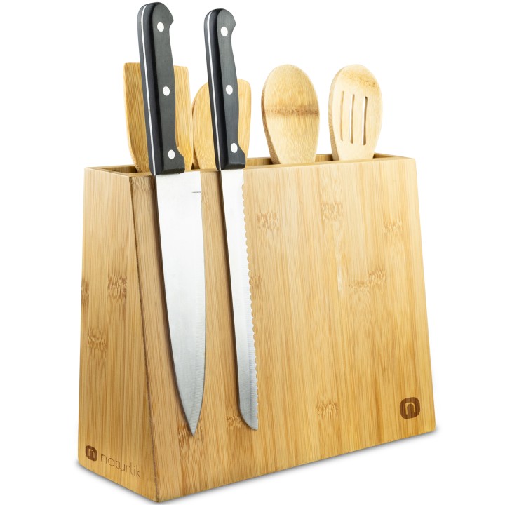 naturlik magnetic knife block incl. 5-pcs. cooking spoon set
