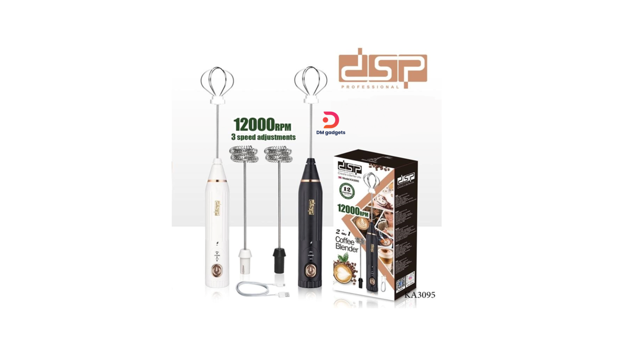 642A#DSP® KA3095 2 in 1 Rechargeable Coffee Blender Frappé Maker and Milk Frother – White