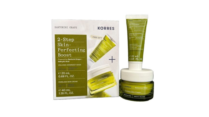 Korres 2-Step Skin Perfecting Boost-Volcanic Skin Reset Mask+Poreless Skin Cream