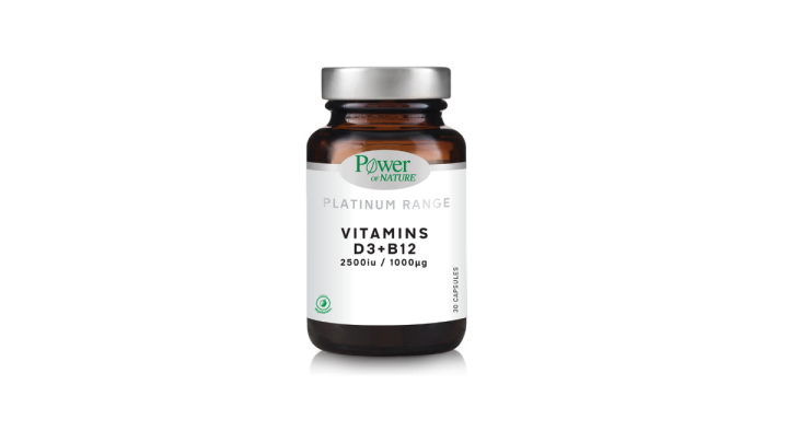 Power of Nature Vitamins D3 + B12 (2500iu + 1000μg) 30capsules