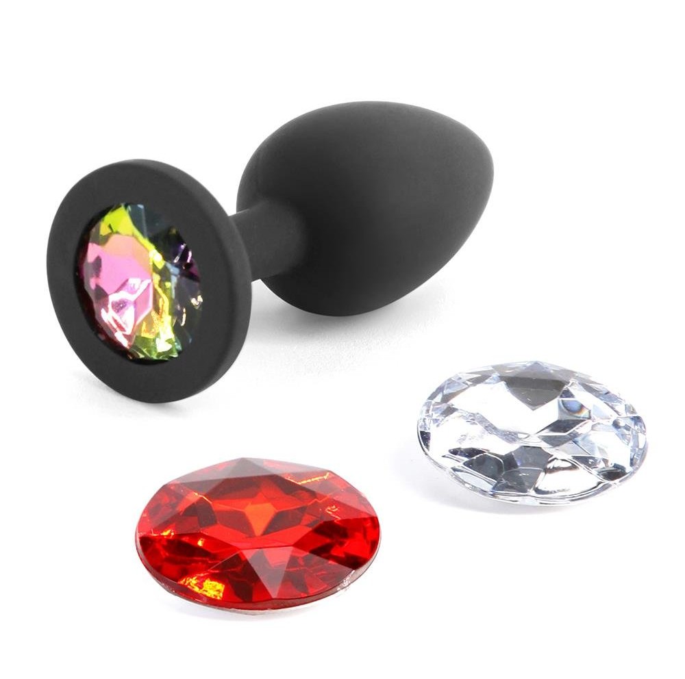 SILICONE BUTT PLUG WITH 3 COLORFUL GEMS - SMALL