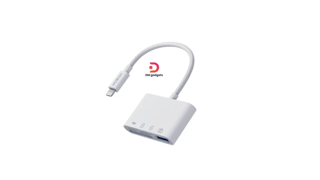 451C#MOXOM®MX-AX51 OTG 4-in-1 To Lightning Card Reader for microSD, TF Card, USB 3.0 White