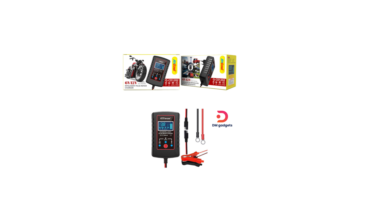 632B#Andowl®Q-CD1202 6V 12V lead battery charger– Intelligent Pulse Repair Charger-Black