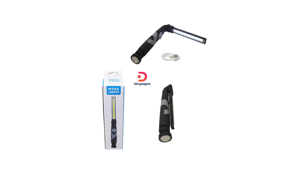 406D2#WORK LIGHTS® Folding rechargeable flashlight with magnet – Black