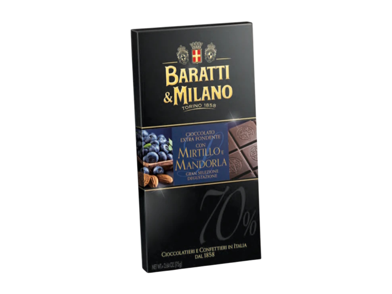Baratti & Milano Chocolate Extra Dark 70% Blueberries 75g, Italy