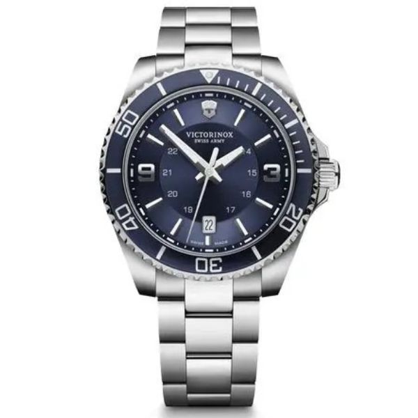 Maverick O43, Silver Stainless Steel Case, Blue Stainless Steel Bezel, Blue Dial, Silver Stainless Steel Bracelet