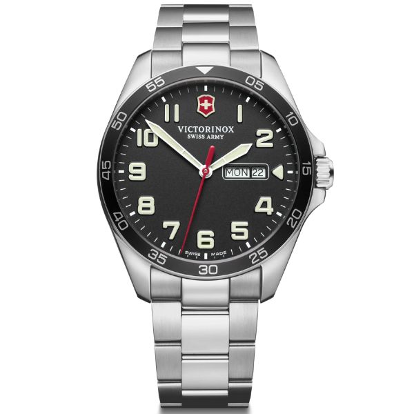 Fieldforce, 42, Black Dial, Silver Stainless Steel Bracelet (241849)