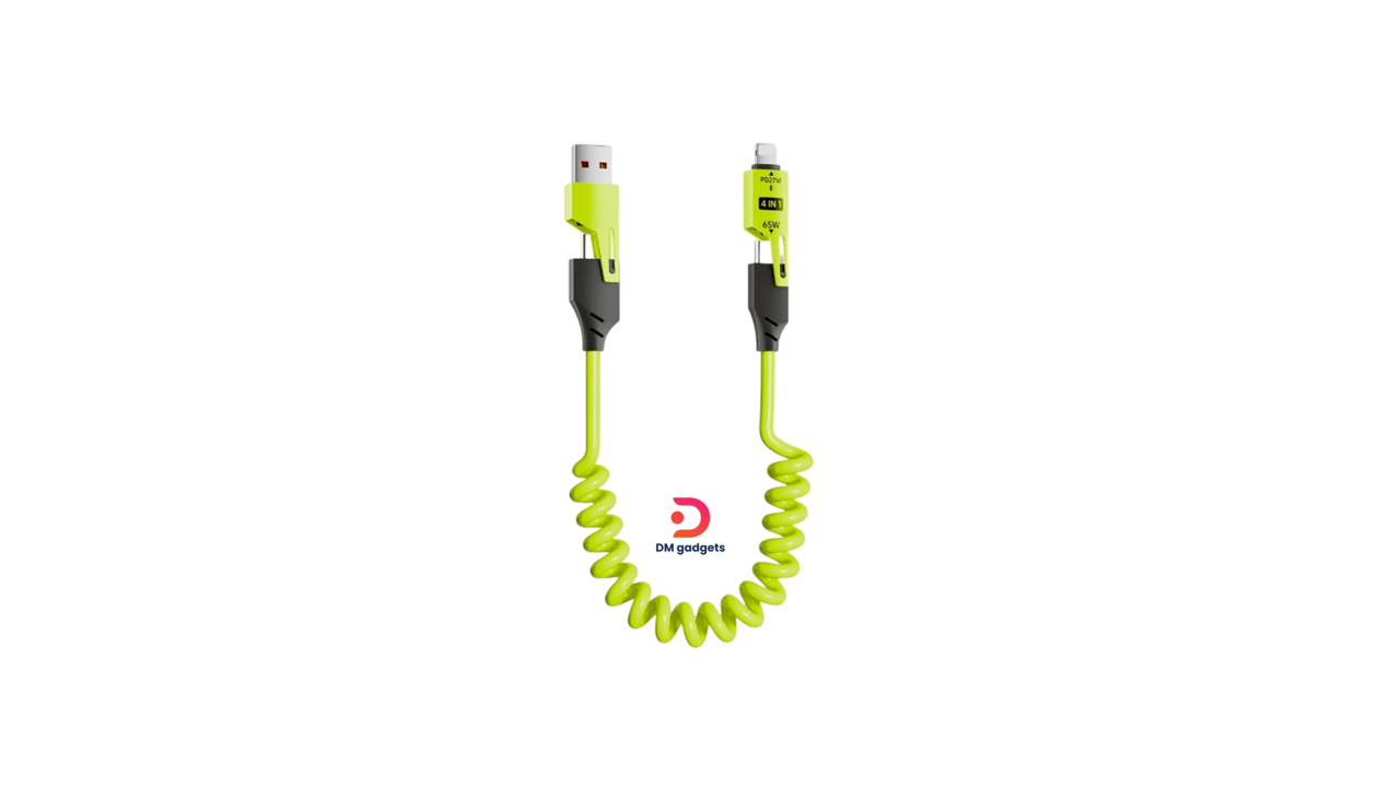 340L1#Kouvolsen®X204 Spiral charging-data cable – 4in1 – Fast Charge – X204 – 27-65W – Green