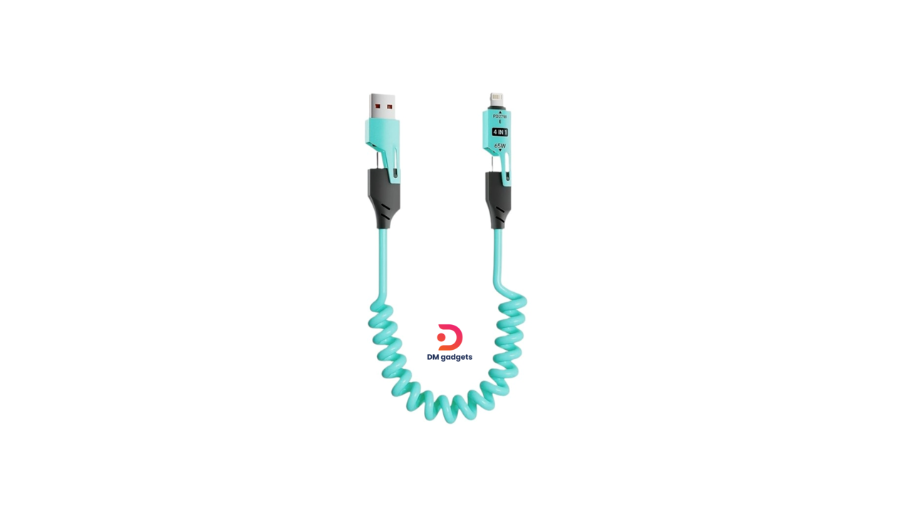 340L2#Kouvolsen®X204 Spiral charging-data cable – 4in1 – Fast Charge – X204 – 27-65W – Blue