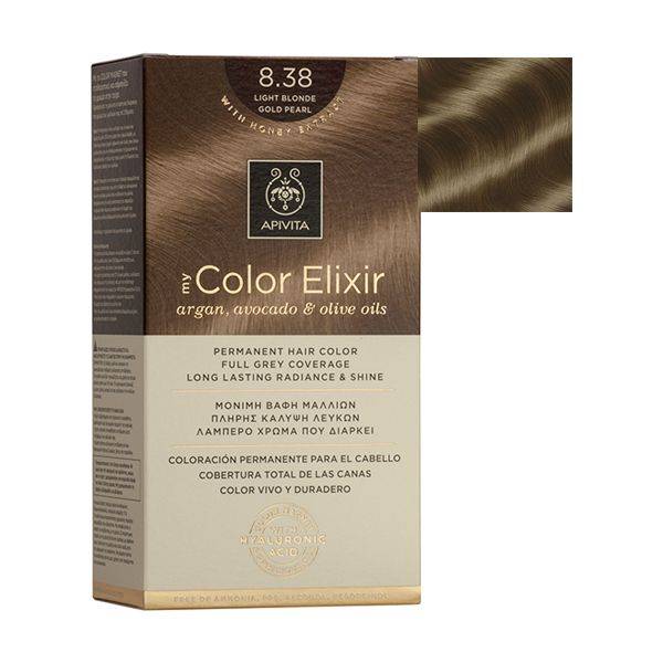 Apivita My Color Elixir  Hair Dye Color 8.38 Light Blonde Gold Pearl