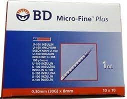 BD Micro Fine Plus Insulin Syringe 1ml U-100 0.30mm x 8mm 20 pieces