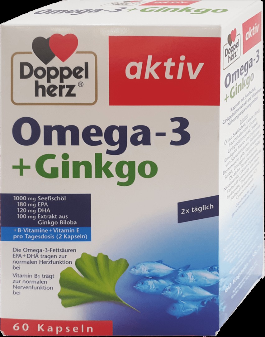 Doppel Herz Aktiv Mega Brain Omega -3 + Ginkgo, Capsules, 60