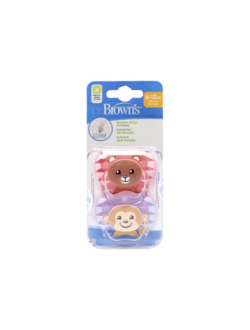 Dr. Browns Girl Pacifier Animal Faces 6-12M 2 Pack