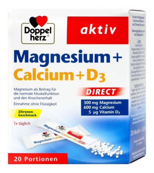 Doppel Herz Magnesium + Calcium + Vitamin D3 Direct Sachets 2X20 X 300Mg+600Mg+5Mcg