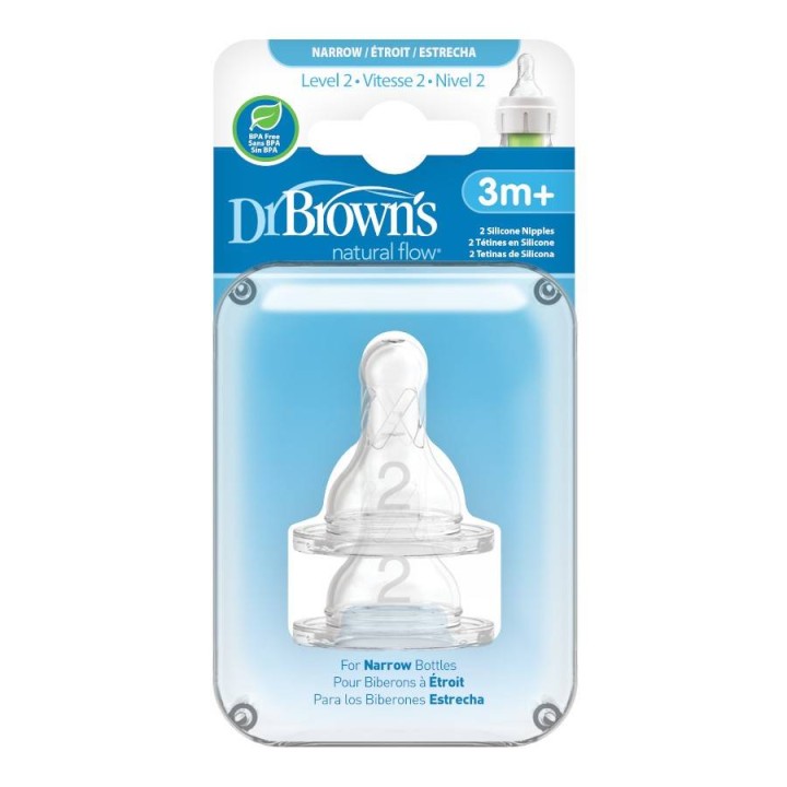 Dr. Brown's Natural Flow Narrow Bottle Silicone Nipples 3M+ 2 pieces