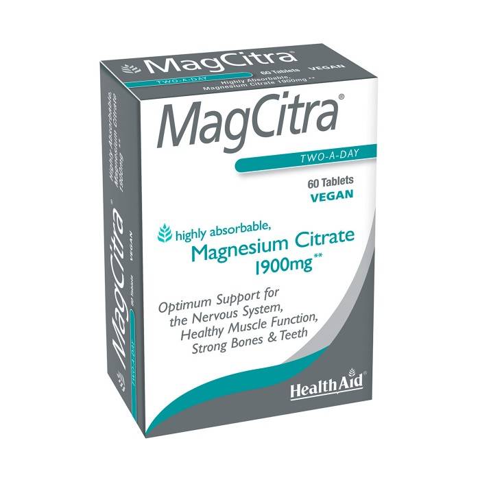 Health Aid Magcitra Magnesium Citrate 1900Mg Support of Nervous System Healthy Muscle Fuction Strong Bones & Teeth 60 Tablets