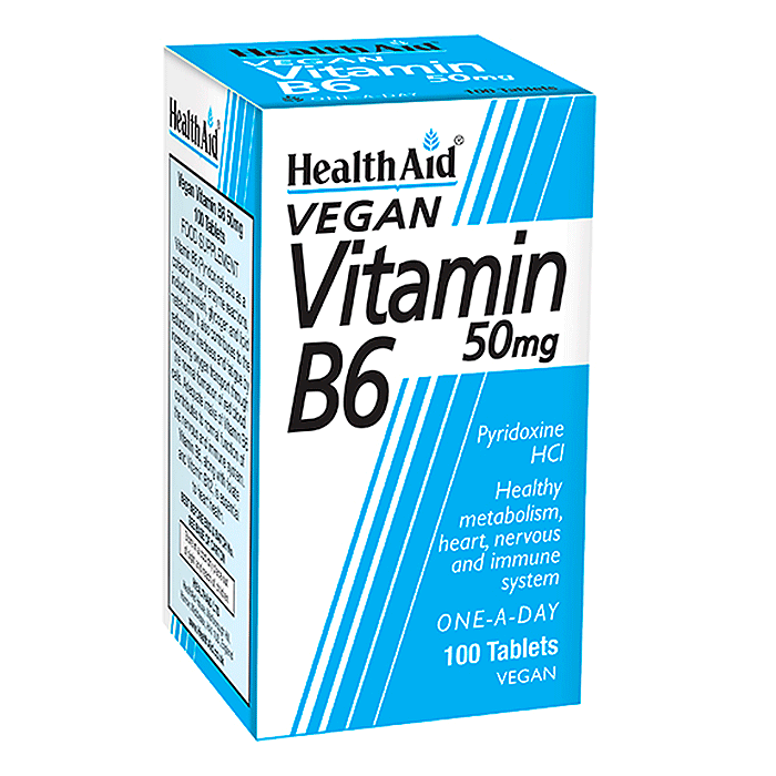 Health Aid Vitamin B6 (Pyridoxine) 50Mg For Healthy Metabolism Heart Nervous & Immune System 100 Tablets
