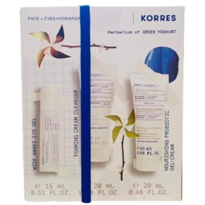 Korres Promo With Wide Awake Eye Moisturizing Eye Gel, 15Ml & Foaming Cleanser Foaming Facial Cleansing Cream Care, 20Ml & Nourishing Probiotic Moisturizin