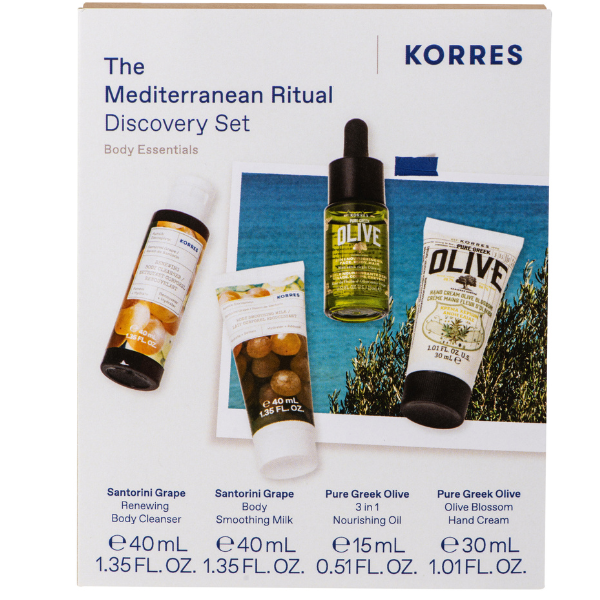 Korres The Mediterranean Ritual Discovery Set With Body Care Cleanser, 40Ml, Body Care Milk, 40Ml, Nourishing Oil, 15Ml & Hand Cream Care, 30Ml, 1Set