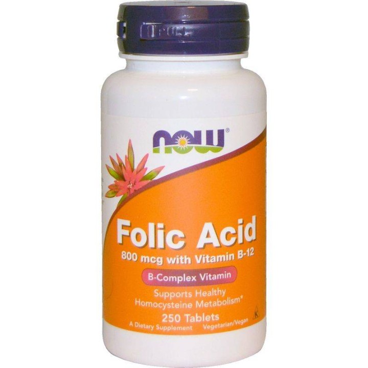 Now Folic Acid 800Mcg & Vitamin B12 25Mcg 250Tablets