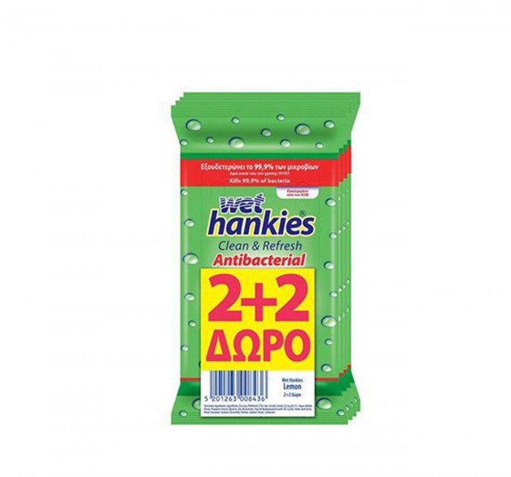 Meγa Wet Hankies Clean & Refresh Antibacterial Lemon 2+2