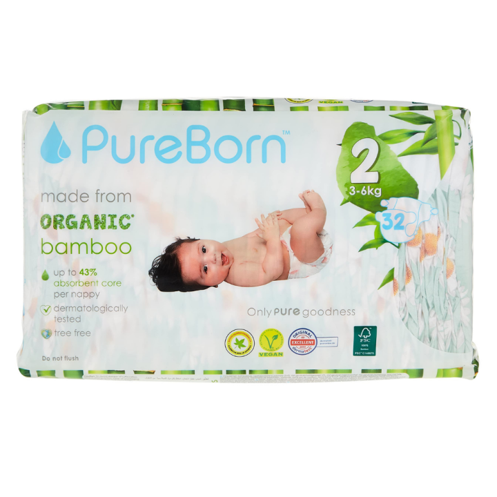 Pure Born Organic Diapers No.2 3-6Kg x32