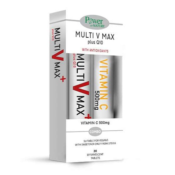 Power Of Nature Promo Multi V Max Plus Q10, 20Eff.Tabs & Free Vitamin C 500Mg, 20 Tablets