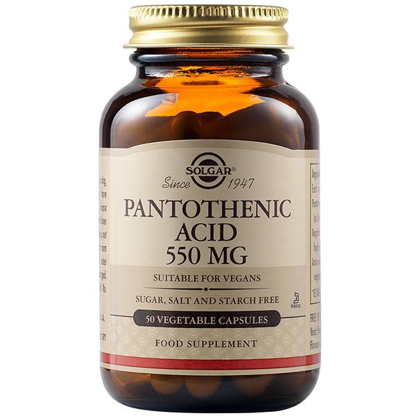 Solgar Pantothenic Acid 550Mg (Vitamin B5) For Healthy Neural System & Stress 50 Capsules