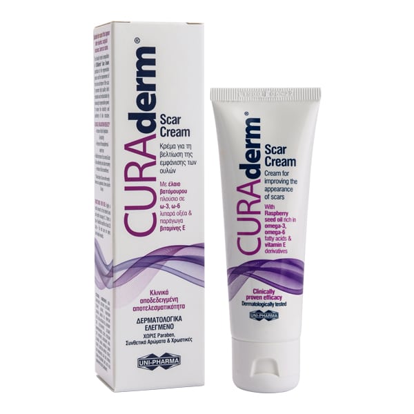 Uni-Pharma Curaderm Scar Cream With Omega 3, Omega 6 And Vitamin E 50Ml