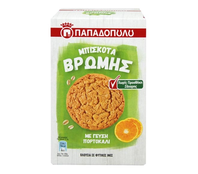 Papadopoulos Oat Biscuits No Added Sugar 155G - Orange