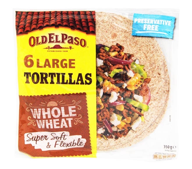 Old El Paso Whole Wheat Tortillas Large 350G 6Pcs