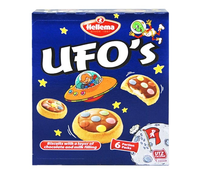 Hellema Ufos Biscuits With A Layer Of Chocolate And Milk Filling 140G (6 Portion Packs)