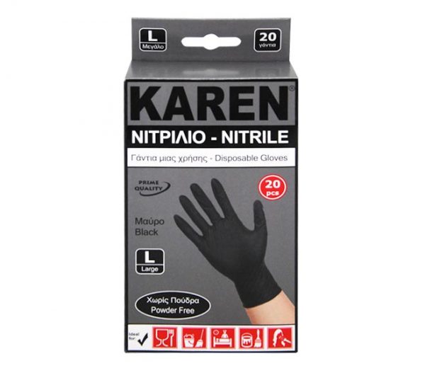 KAREN Nitrile gloves Powder Free black 20pcs - (L)Disposable Product